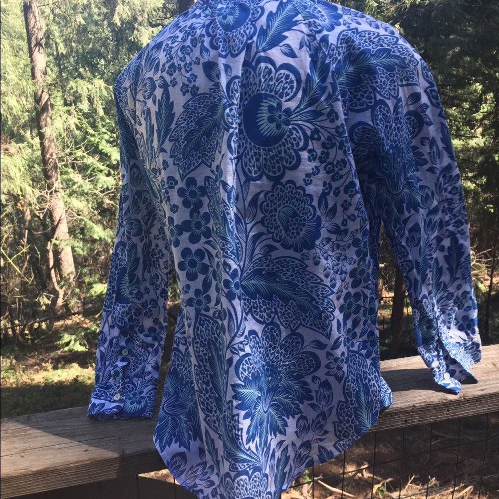 J .Crew cotton floral print light blue floral long sleeve print blouse HPx2 - Picture 10 of 11
